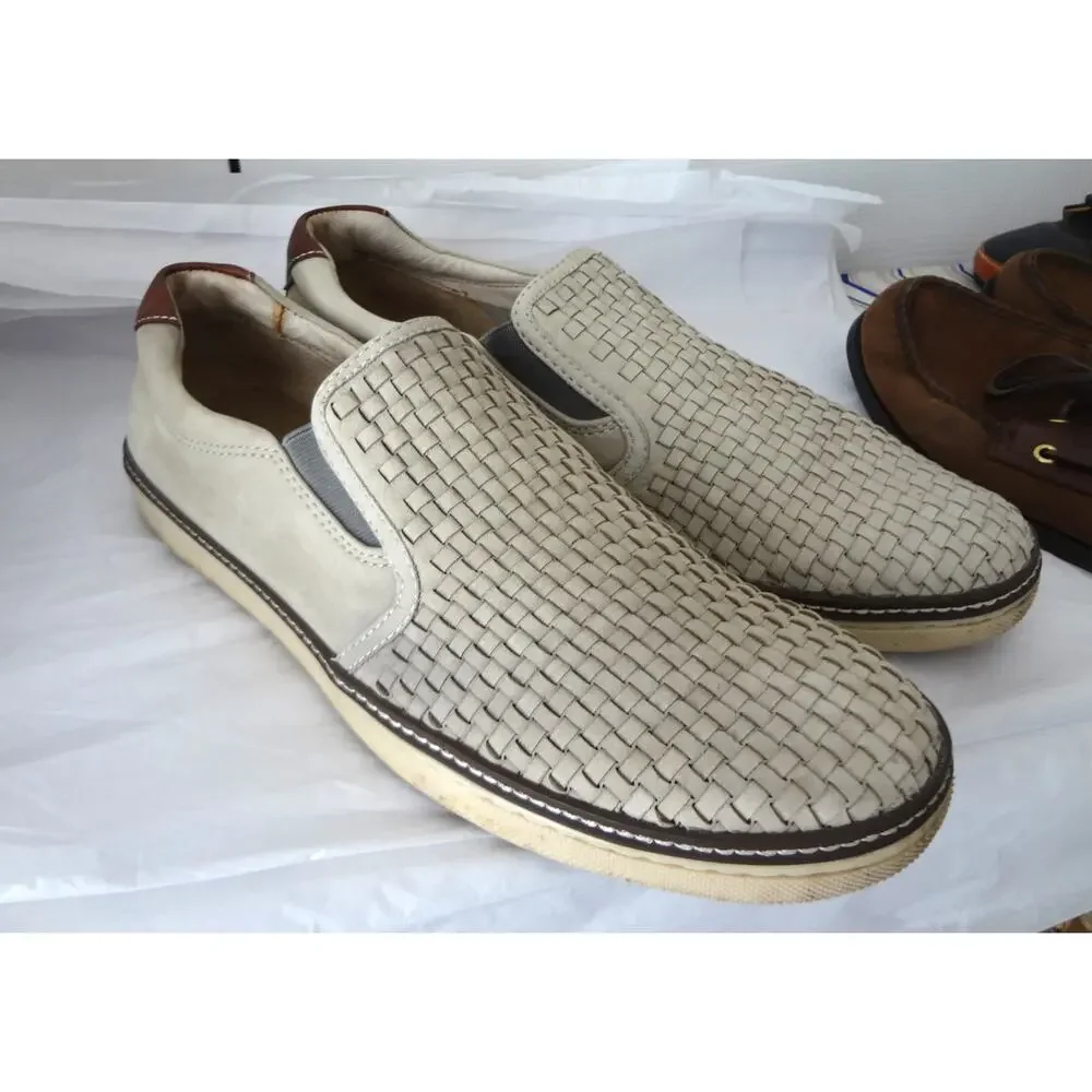 Johnston Murphy Mcguffey Beige Woven Leather Slip on Loafer Sneaker Mens 13
